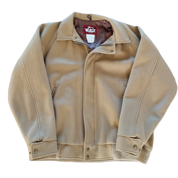 Vintage WOOLRICH Wool Coat Flight Jacket Tan Lined Large Made in USA Blouson EUC - Picture 2 of 16